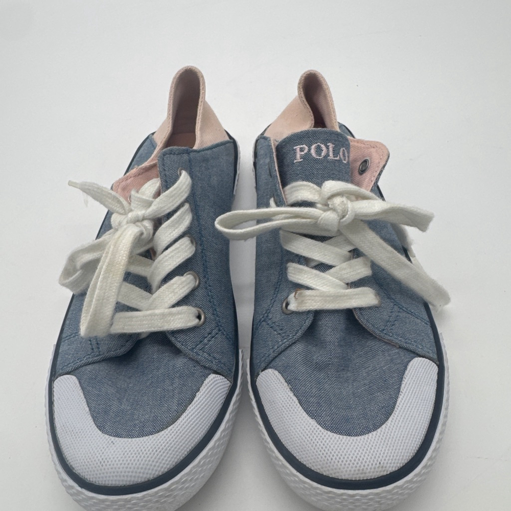 Girls Polo Ralph Lauren Blue Pink Canvas Sneakers Size 3